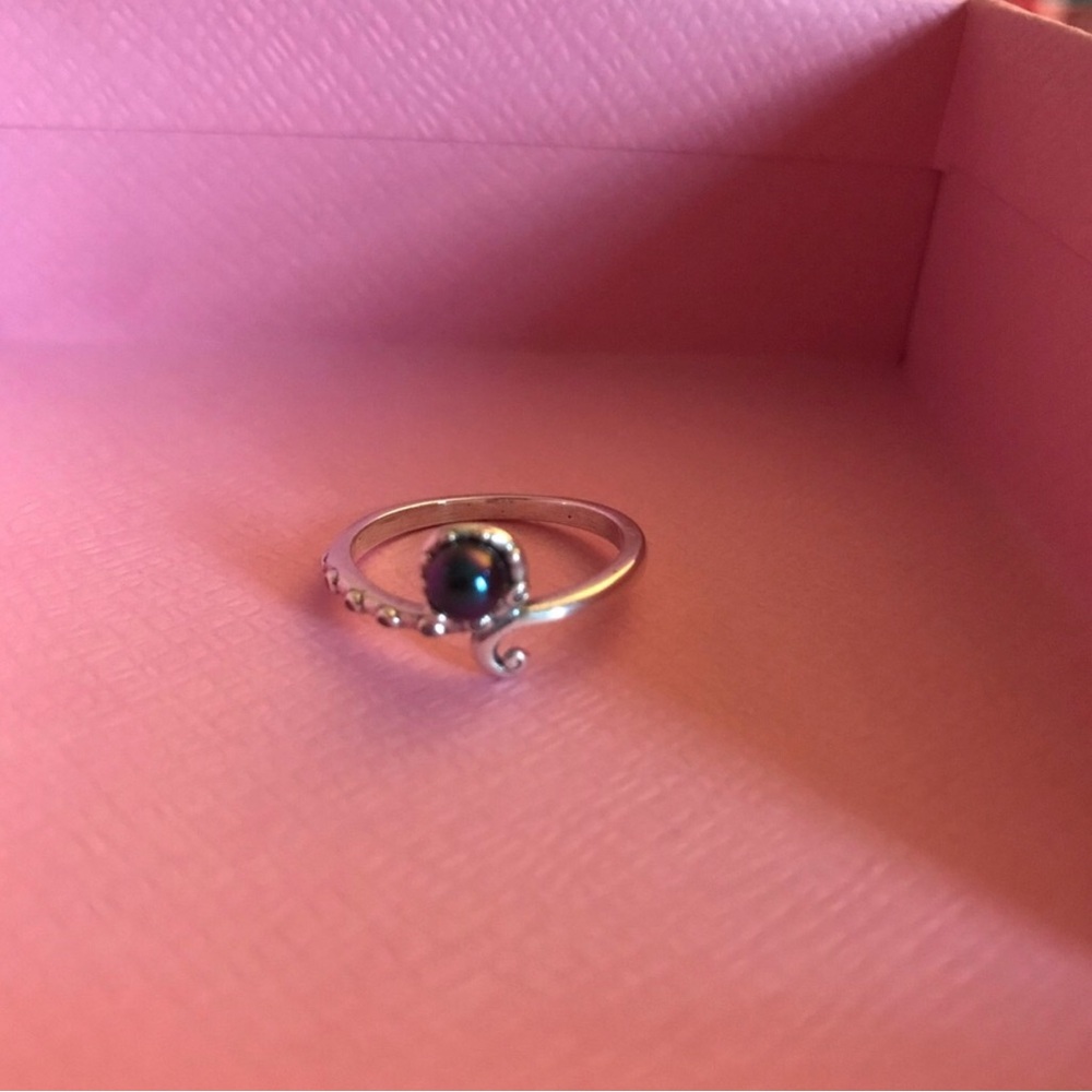The Little Mermaid Sterling Silver Black Pearl Accent Ring